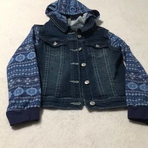 Wallflower Girl blue jean jacket flannel look sleeves matching hoodie size 7/8